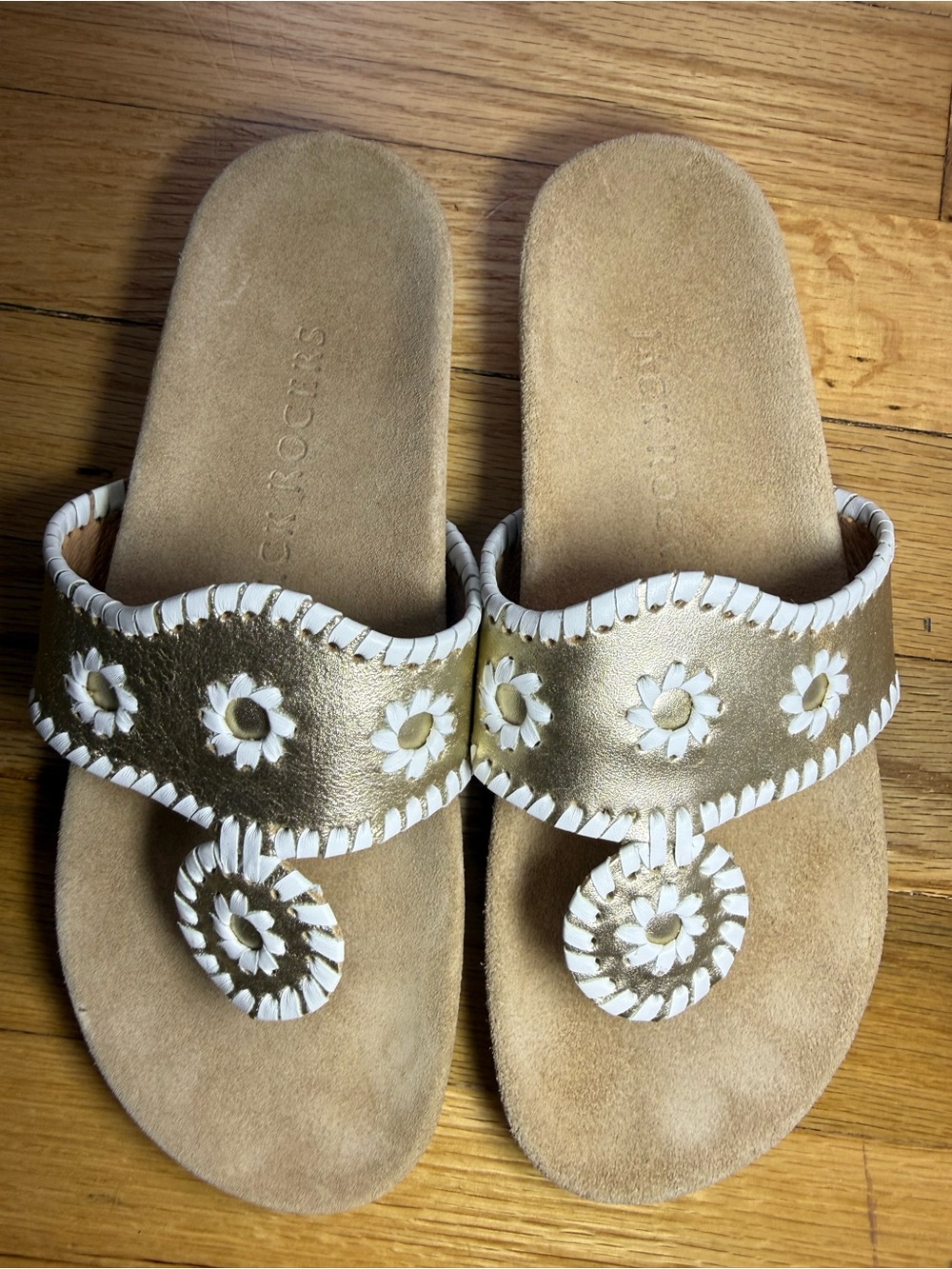 Jack Rogers Gold Leather Daisy Comfort Sandals - Women's Slip-On